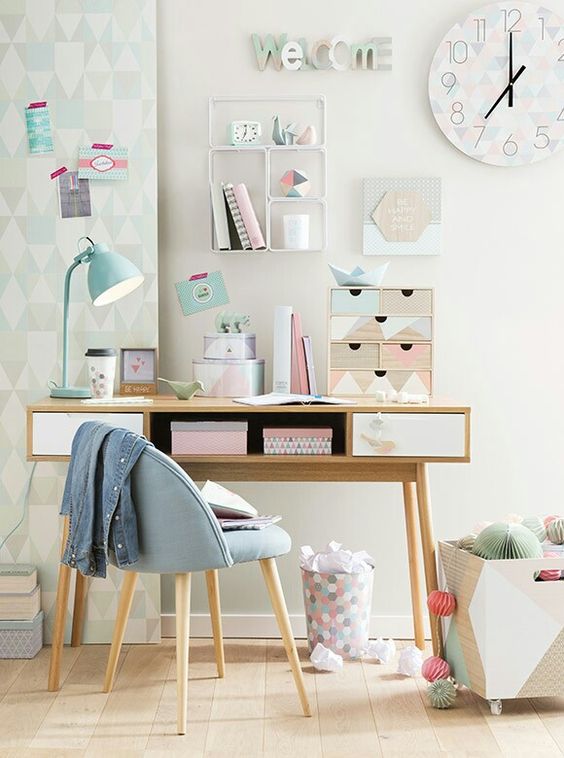 a pastel home office