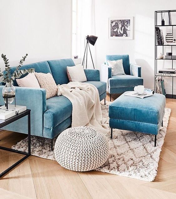 9 Light Blue Velvet Furniture Pieces, Light Blue Velvet Sectional Sofa