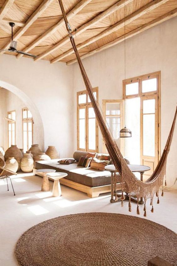 Bohemian Apartment Decor With A Hammock photo